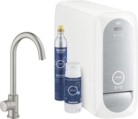 Baterie bucatarie Grohe Blue Home Mono crom periat Supersteel pipa tip C si Starter Kit