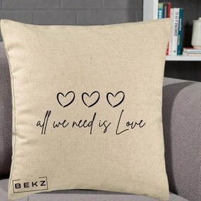 Perna Decorativa All We Need Is Love, 40x40 cm, Bej, Husa Detasabila, Perna Inclusa, BEKZ®