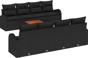 vidaXL Set de canapele pentru grădină cu pernă 9 pcs Negru poliratan