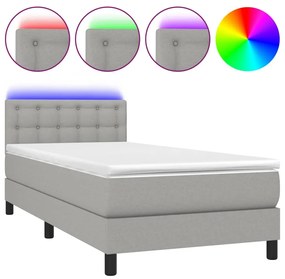 3133429 vidaXL Pat cu arcuri, saltea și LED, gri deschis, 80x200 cm, textil