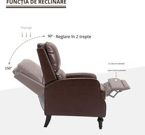 HOMCOM Fotoliu Relax Rabatabil 90° si 150° Manual pentru TV, sufragerie, camera, design modern din piele 73x86x104cm | Aosom Romania