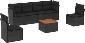 vidaXL Set canapele de grădină cu perne, 7 piese, negru, poliratan