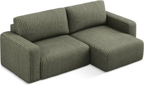 Colțar verde extensibil/cu spațiu de depozitare cu tapițerie din catifea reiată (cu colț pe partea dreaptă/cu șezlong) Kona – Makamii