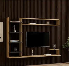 Comoda tv pentru perete cu raft,  culoare nuc si antracit 180 cm