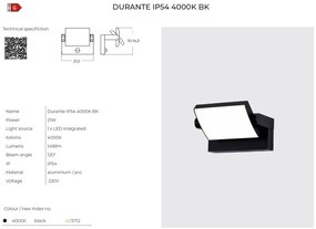 Aplica LED reglabila de exterior IP54 DURANTE 4000K