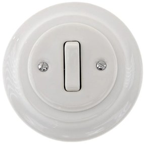 Bohemia-Design - Întrerupător retro simplu din porțelan cu ramă, pentru sonerie, alb