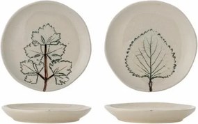Set 2 farfurii din ceramică artizanală natur cu finisaj antichizat și motive botanice cu frunze, 27×1,5 cm, "Aubrin"