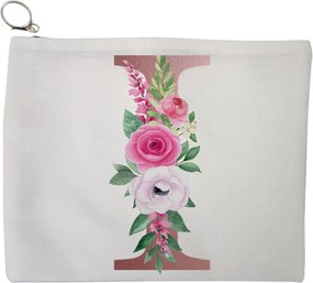Portfard Cosmetice tip Plic, Cu litera I Rose Gold si Trandafiri, 23x18 cm, Alb, BEKZ®