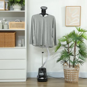 HOMCOM Aparat de Călcat Vertical cu Abur 1.4L cu Bară Extensibilă și 2 Roți Negru | Aosom Romania