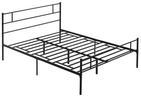 HOMCOM Pat Matrimonial din Oțel 160x200cm, Sipci Integrate, Tetieră, Suport 400kg, Stil Industrial, Negru | Aosom Romania