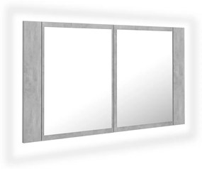 804968 vidaXL Dulap de baie cu oglindă & LED, gri beton, 80x12x45 cm acril