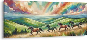 Tablou – Cai galopând prin peisaj (120x50 cm)