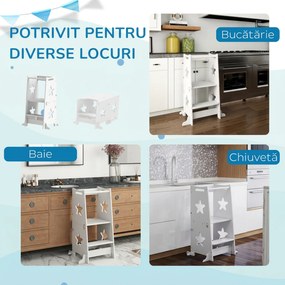 AIYAPLAY Turn de Învățare Convertibil în Set Masă și Scaune cu Bară de Siguranță, 60x44,5x86 cm, Alb | Aosom Romania