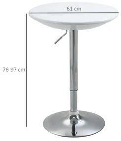 HOMCOM Masă Rotundă Bar Reglabilă, Plan Rotativ, Manetă Gaz, Oțel, Φ61x76-97cm, Alb | Aosom Romania