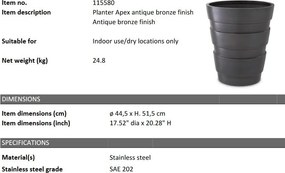 Ghiveci, Vas decorativ din otel inoxidabil Apex bronz antic