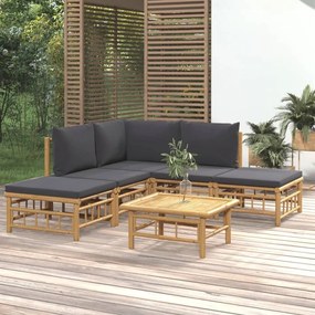 3155207 vidaXL Set mobilier de grădină cu perne gri închis, 6 piese, bambus