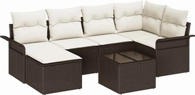 vidaXL Set de canapele pentru grădină cu pernă 7 pcs Maro Rattan poli