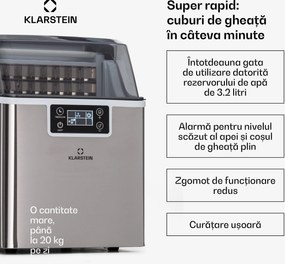 Klarstein Chios, aparat de făcut cuburi de gheață, 20 kg/24 h, Auto-Clean, rezervor de apă de 3,2 litri