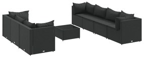 3308035 vidaXL Set mobilier de grădină cu perne, 8 piese, negru, poliratan