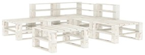 Set mobilier de gradina din paleti, 6 piese, alb, lemn Alb, 1