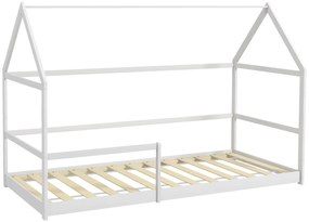 AIYAPLAY Pat Montessori pentru Copii în Formă de Căsuță cu Bariere de Protecție Anti-Cădere, 196x97.5x135 cm, Alb | Aosom Romania