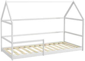AIYAPLAY Pat Montessori pentru Copii în Formă de Căsuță cu Bariere de Protecție Anti-Cădere, 196x97.5x135 cm, Alb | Aosom Romania