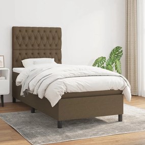 3141980 vidaXL Pat box spring cu saltea, maro închis, 90x190 cm, textil