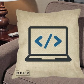Perna Personalizata Laptop Cod HTML, 40x40 cm, Crem, Husa Detasabila, Perna Inclusa, BEKZ®
