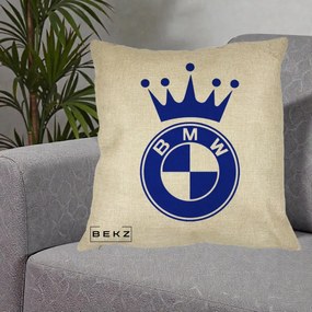Perna Personalizata cu emblema BMW si Coroana, 40x40 cm, Crem, Husa Detasabila, Perna Inclusa, BEKZ®