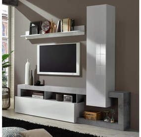 Compoziție living LENOR alb/gri, aspect beton