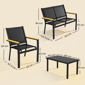 Outsunny Set Mobilier Exterior, Rezistent la Rugină, 4 Piese, Negru | Aosom Romania