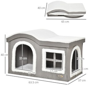 Casuta pentru Pisici de Interior PawHut, 63.5x37x40cm, Gri | Aosom RO