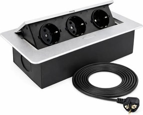 Priză încorporabilă în blat Kombibox Design Light, 3 prize Schuko, aluminiu, 266 x 133 mm Metal, Aluminiu, L:266 mm; l:133 mm