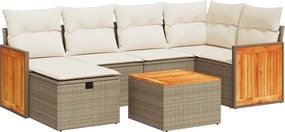 vidaXL Set canapele de grădină, 7 piese, cu perne, bej, poliratan