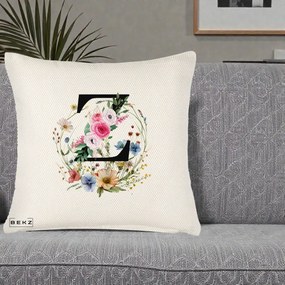 Cadou Personalizat - Perna Personalizata Monograma Florala Litera Z cu Coroana, 40x40 cm, Crem Reliefat, Husa Detasabila, Perna Inclusa, BEKZ®