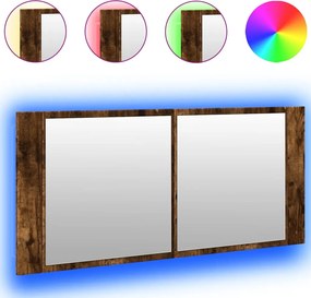 vidaXL Dulap de baie cu oglindă și LED, stejar fumuriu, 100x12x45 cm