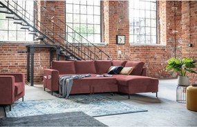 Colțar roz extensibil cu tapițerie din catifea (cu colț pe partea dreaptă) Lofty Lilly – Miuform