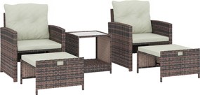 Outsunny Set de Mobilier de Grădină din Rattan 5 Piese, Set de Mobilier Exterior cu 2 Suporturi pentru Picioare, 2 Fotolii, Masă de Cafea cu 2 Niveluri, Perne, pentru Balcon, Terasă, Patio, Maro/Crem | Aosom Romania
