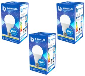 Set 3 Buc - Bec Brilliant LED, 10W (75W), 800lm, lumina calda 3000k, 220V, E27 Lumina calda - 3000K, 3 buc