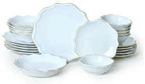 Set de masă 24 piese alb/auriu/ceramică vitrificată