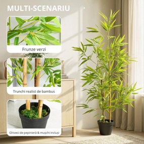 Set 2 Plante de Bambus Artificiale in Ghiveci de 120cm, Decoratiune pentru Casa, Birou, Interior si Exterior Outsunny | Aosom Romania