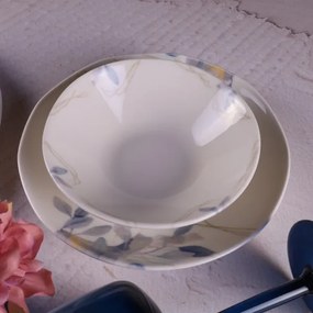 Set de veselă 24 piese din porțelan, alb/albastru