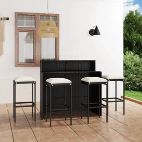 Set mobilier bar de gradina cu perne, 5 piese, negru