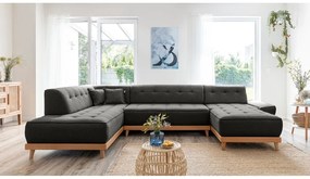 Canapea extensibilă în formă de "U" cu șezlong pe partea stângă Miuform Dazzling Daisy, gri închis