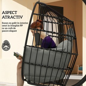 Outsunny Scaun Suspendat în Formă de Ou cu Coș Pliabil și Pernă Groasă, 120x88x192 cm, Negru | Aosom Romania