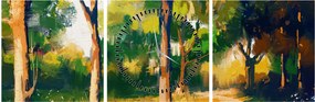 Tablou - Pădure de vară însorită, pictură (cu ceas) (90x30 cm)