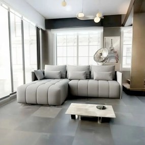 Colțar extensibil dumonde cu ladă de depozitare si sezut confortabil din spuma high-density, Malta Enjoy Silver 235x185 cm