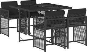 vidaXL Set mobilier de grădină cu perne, 5 piese, negru, poliratan
