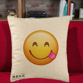 Perna Decorativa Emoji Limba Scoasa, 40x40 cm, Bej, Husa Detasabila, Perna Inclusa, BEKZ®