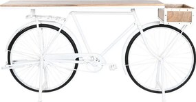 Consolă vintage tip bar din metal alb antichizat și lemn de mango, „Bycicle"
